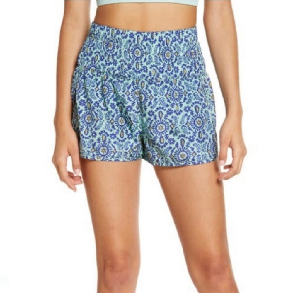 Free People Movement Green Blue Floral The Way Home Shorts Large Active Abstract